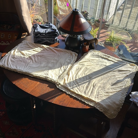 2 Anthropologie standard ruffle “Rivulet” shams in a creamy pale yellow color. - Picture 10 of 16